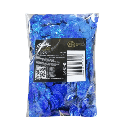 Насипни сини конфети с холографен ефект, кръгчета фолио 2 см, 250 гр