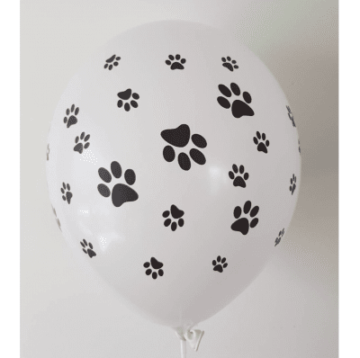 Бели балони печат лапички, 30 см, пакет 100 броя