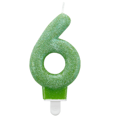 Зелена свещ за торта цифра 6