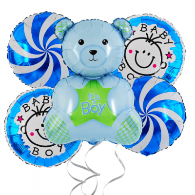 Комплект сини балони за бебешко парти момче с мече, 5 броя