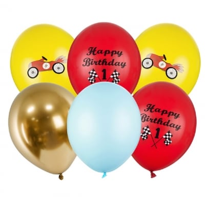 Комплект балони за рожден ден ретро състезателни коли. 6 броя