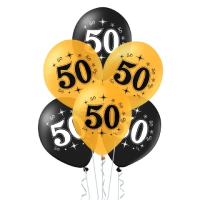 Златни и черни балони за 50-и рожден ден, 50 години, 10 броя
