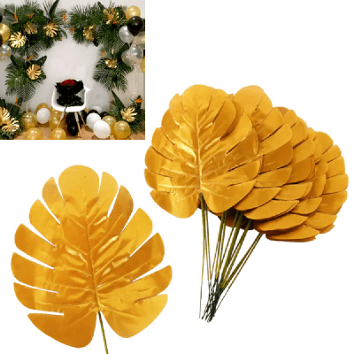Златно палмово листо, филодендрон, изк. материя, 30 см, 1 брой