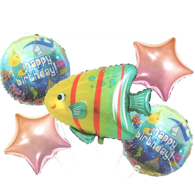Комплект балони за рожден ден подводен свят, риба, 5 броя