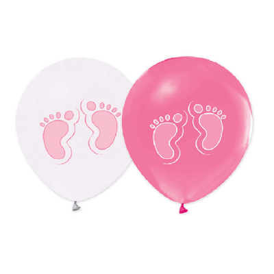 Балони с крачета, бебешко парти момиче, в розово и бяло, 5 броя