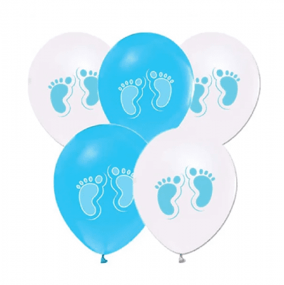 Балони с крачета, бебешко парти момче, в синьо и бяло, 5 броя