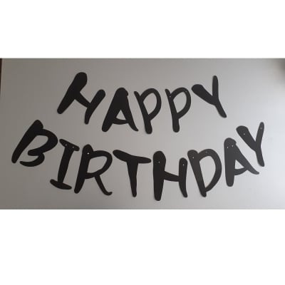 Черен банер за рожден ден отделни букви Happy Birthday