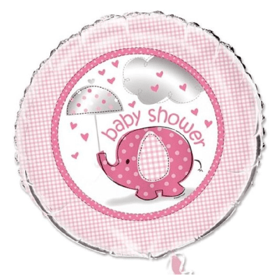 Балон с розово слонче с чадър, бебешко парти момиче, кръг 45 см