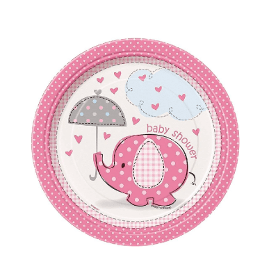 Малки чинийки с розово слонче с чадър, бебешко парти момиче, 8 броя