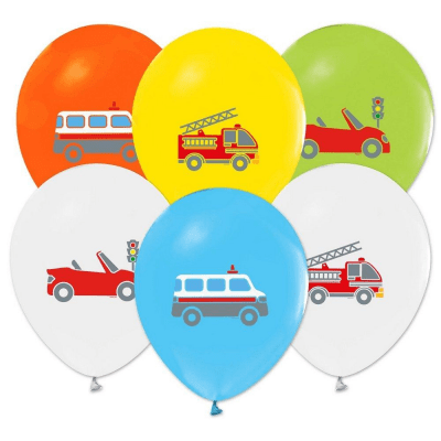 Разноцветни балони с коли, превозни средства, 10 броя