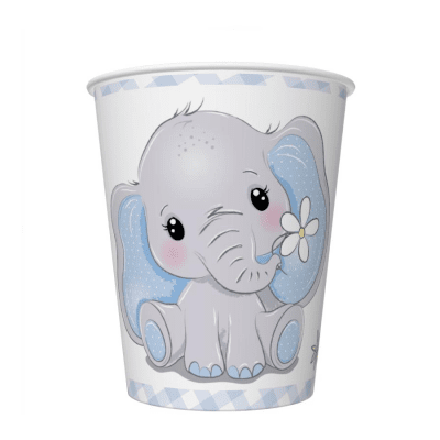 Чаши със слонче, бебешко парти момче, 8 броя