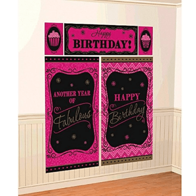 Плакати блестящ рожден ден в черно и розово, 1.9 х 1.65 м