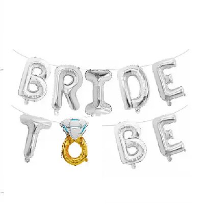 Балони сребрист надпис Bride to be с годежен пръстен, моминско парти