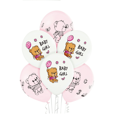 Комплект балони Baby girl с мече, бебешко парти, момиче, 6 броя