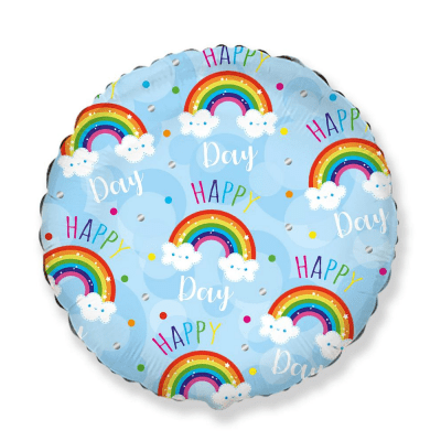 Син балон с дъги и облаци Happy day, кръг 45 см
