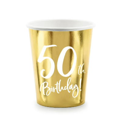 Парти чаши за 50-и рожден ден, 50 години, злато металик, 6 броя