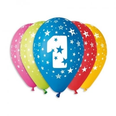 Латексов балон 30 см Звездички и цифра 1- цвят по избор