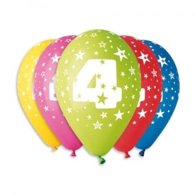 Латексов балон 30 см Звездички и цифра 4- цвят по избор
