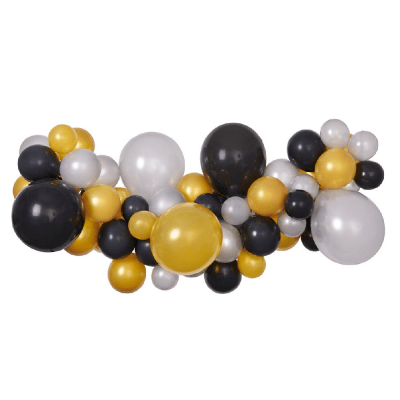 Комплект балони за арка черно, сребърно и златно, органичен гирлянд, 200 см