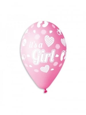 Балон латекс розов It's a Girl / Посрещаме на бебе момиче 30 см.
