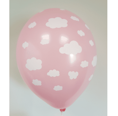 Латексов балон 27 см. розов с бели облаци