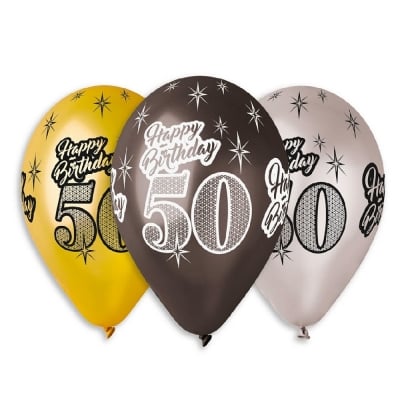 Балони микс металик Happy Birthday, 50 години, 6 броя