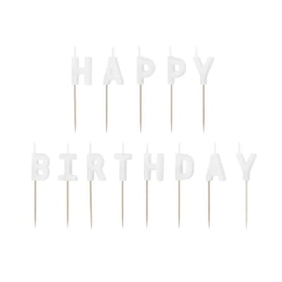 Бели свещи за рожден ден, букви Happy Birthday