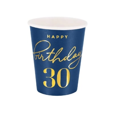 Тъмносини чаши за 30-и рожден ден, Navy blue and Gold, 6 броя