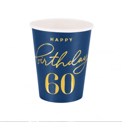 Тъмносини чаши за 60-и рожден ден, Navy blue and Gold, 6 броя
