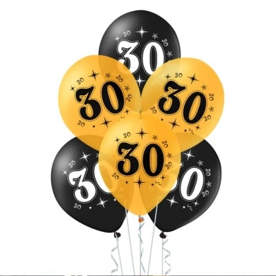 Черни и златни балони за 30-и рожден ден, 30 години, 10 броя