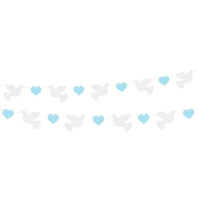 Гирлянд бели гълъби, сини сърца, 150 см