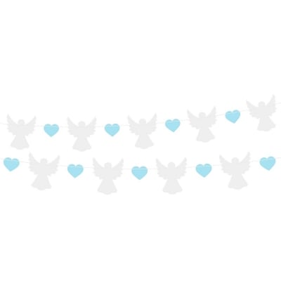 Гирлянд бели ангели, сини сърца, 150 см