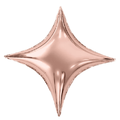 Фолиев балон звезда четири лъча, розово злато, 65 см