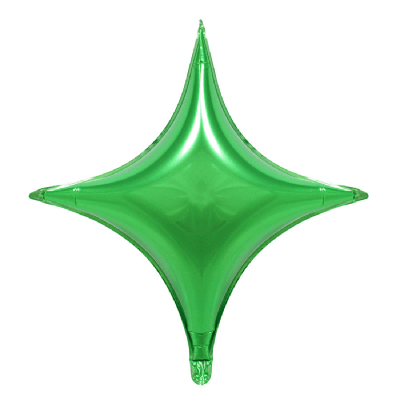 Фолиев балон зелена звезда четири лъча, 65 см