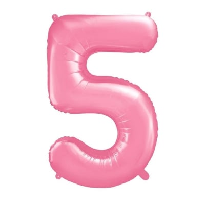 Фолиев балон цифра 5, петица, розов пастел, 100 см
