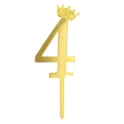 Златен топер цифра 4, с коронка, акрил, 11 см