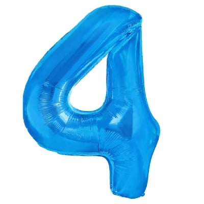 Фолиев балон цифра 4, син металик, 100 см