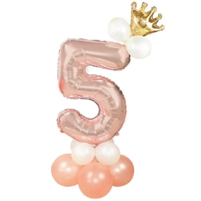 Комплект балони за композиция с цифра 5, розово злато, пети рожден ден