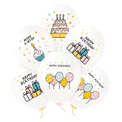 Балони за рожден ден Happy Birthday многоцветни, 6 броя микс