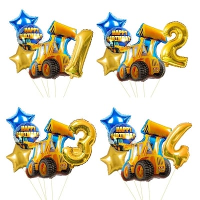 Комплект балони за рожден ден строителни машини с цифра по избор