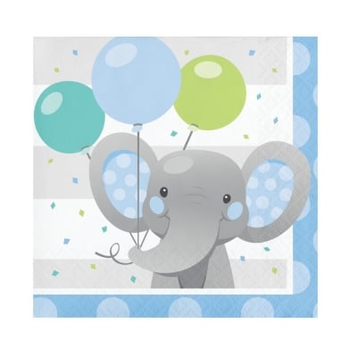 Charming Elephant Boy, малки салфетки със слонче, в синьо, 16 броя