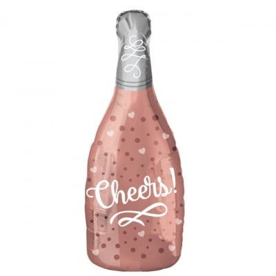 Розов фолиев балон бутилка шампанско Cheers, 36 х 70 см