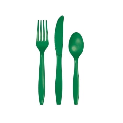 Пластмасови зелени Прибори - (8 вилички, 8 лъжички, 8 ножчета)