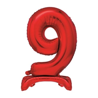 Червен стоящ фолиев балон цифра 9, 76 см