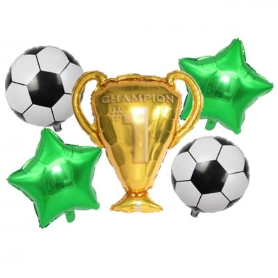 Комплект фолиеви балони Футбол купа, зелени звезди и топки, 5 броя