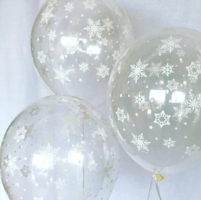 Балон прозрачен с бели снежинки 26 см