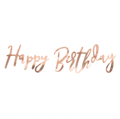 Банер за рожден ден ръкописни букви Happy Birthday, розово злато