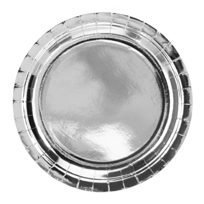 Парти чинийки кръгли сребро металик 23 см, 6 броя