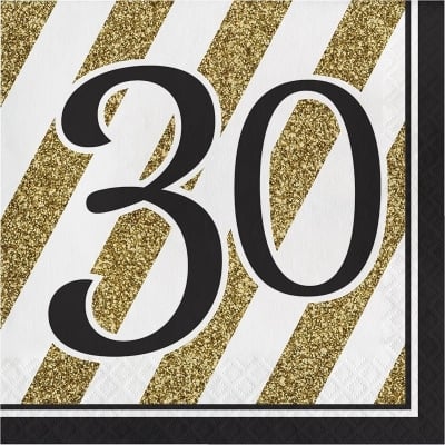Салфетки за 30-и рожден ден, 30 години, Black & Gold, 16 броя