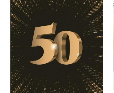 Черни салфетки със златисто число 50, 20 броя